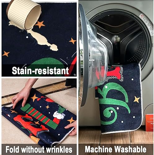 Miniatura 4 de Juego de 2 alfombras y tapetes negros de cocina con texto en inglés "Merry Christmas" para interiores, decoración de cocina con letrero de creer en