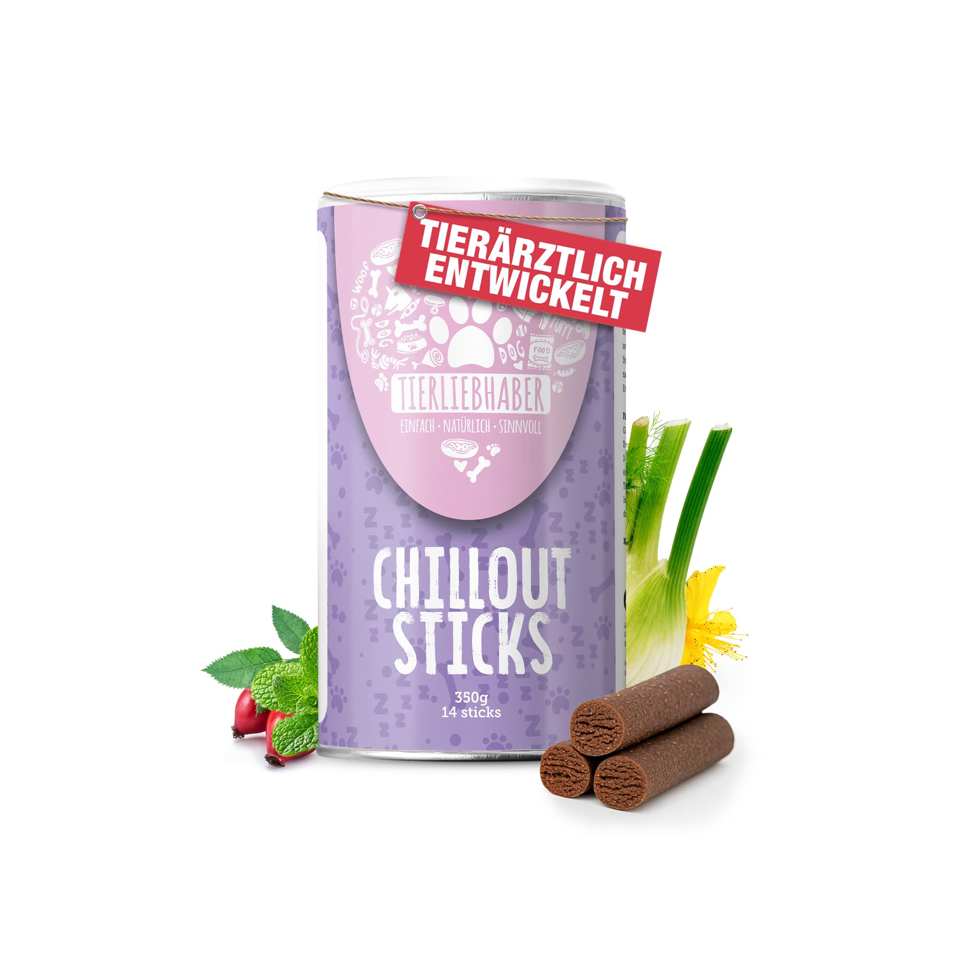 TIERLIEBHABER - Chillout Sticks 350 g (14 Sticks) Natürliche Unterstützung & Entspannung für Hunde – Sanfte Beruhigungshilfe bei Stress, Autofahrt & Silvester – Hundeleckerli & Anti-Stress Snacks