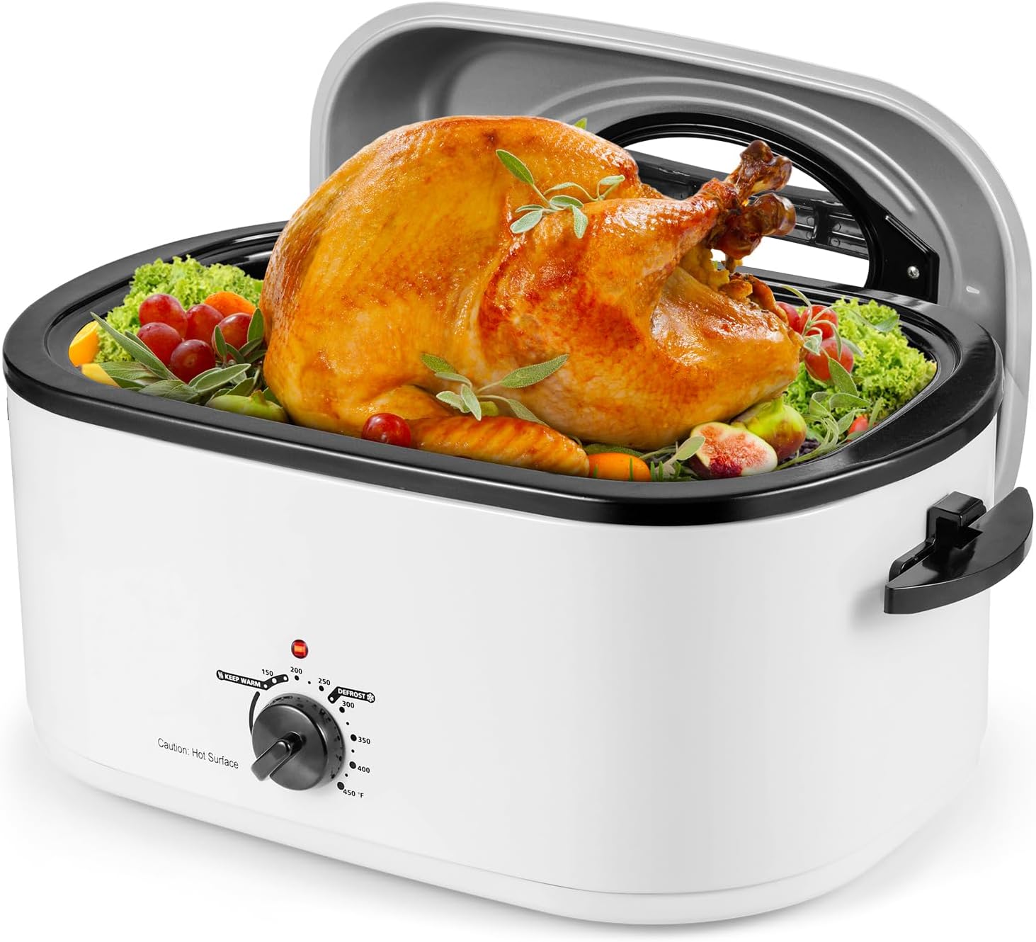 ARLIME 26QT Electric Roaster Oven with Visible & Self-Basting Lid, Turkey Roaster with Removable Pan & Rack, Defrost & Warm Function, Adjustable Temperature, Fit 30LB Turkey