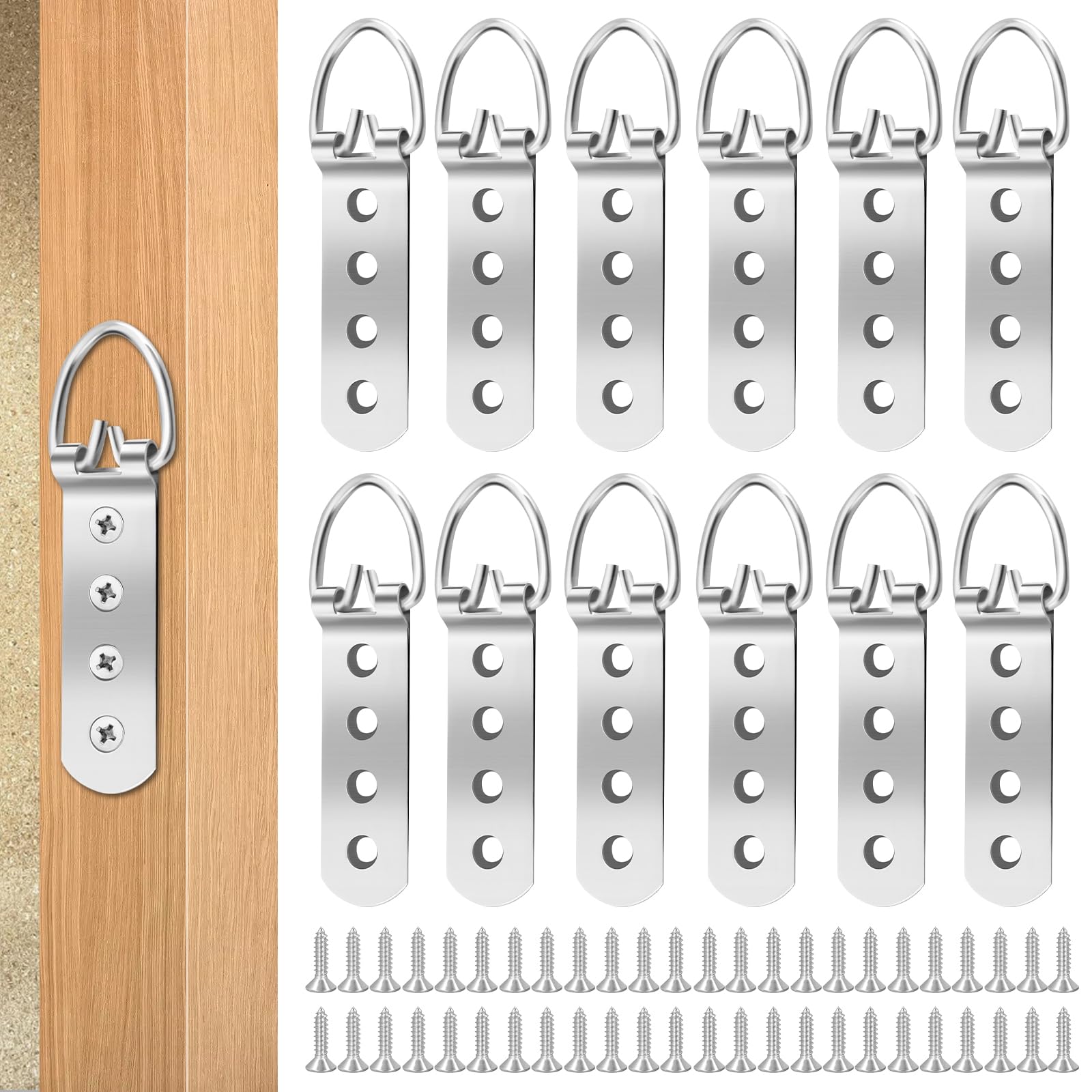 JIANGZHIB Picture Hangers for Heavy Pictures D-Ring Picture Hangers, Pack of 12 4 Hole D-Ring Picture Hangers