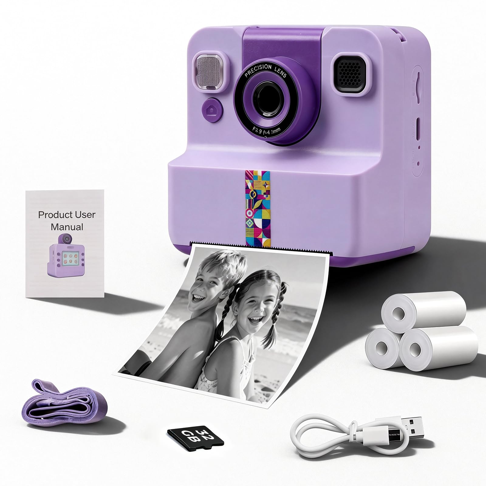 Cute Instant Print Camera for Kids – Perfect Birthday or Christmas Gift for Girls and Boys Age 3-12, Fun HD Digital Video Camera Toy with 32GB SD Card, Pink (A30, Purple)