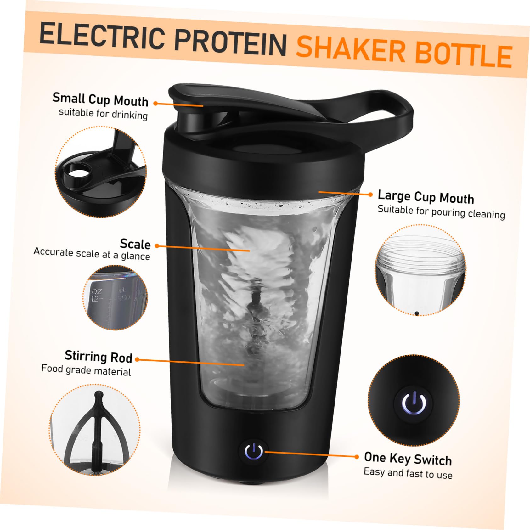 Tasse à Mélanger Automatique Électrique 450ml Noire Rechargeable