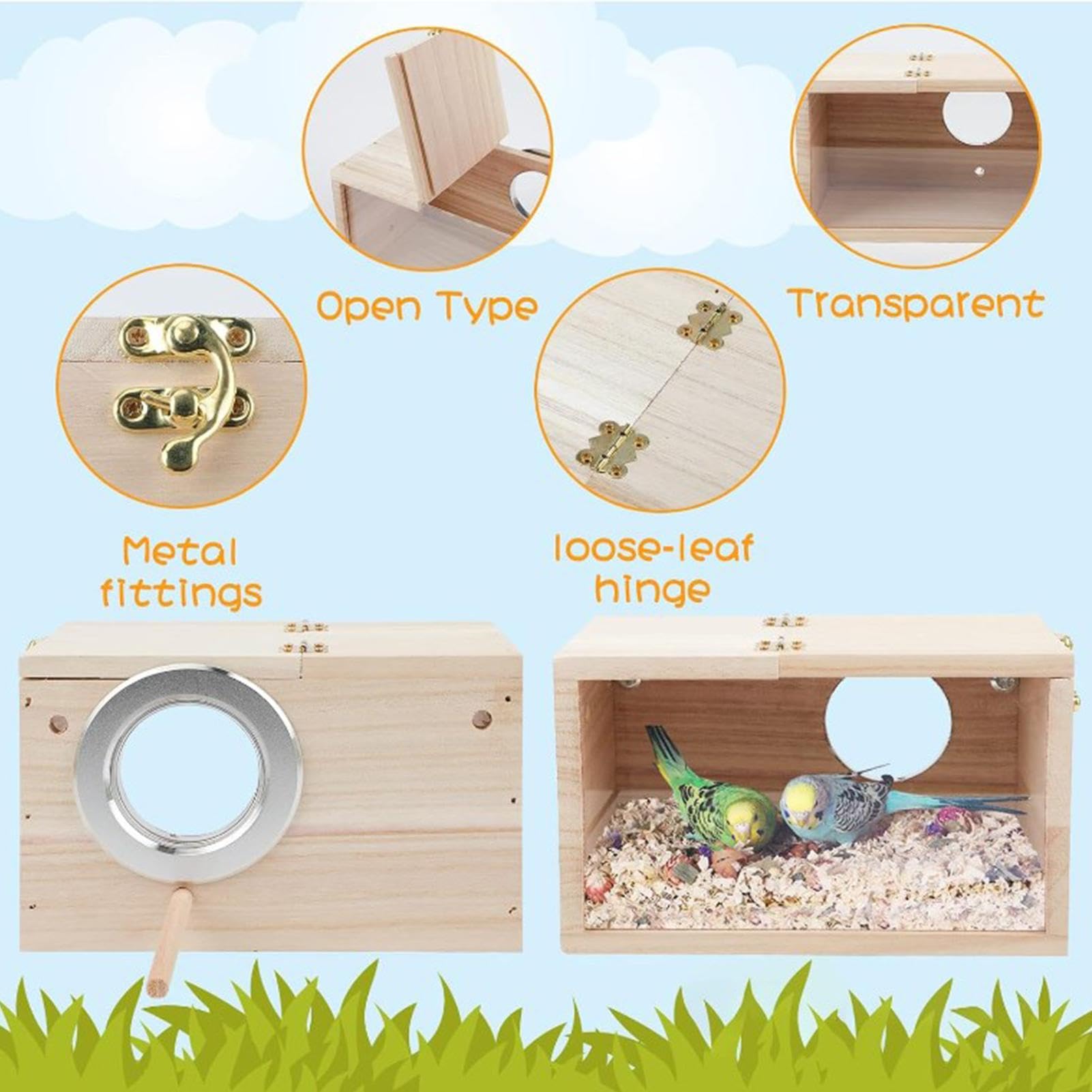 Nichoir d'élevage en bois pour perroquets, perruches, inséparables