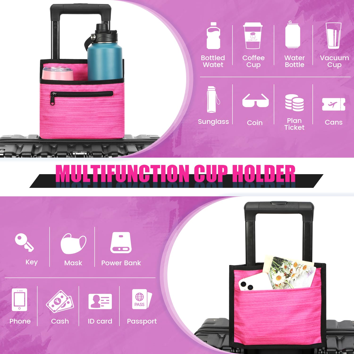 ZHCHG Accesorio para portavasos de viaje para maleta, soporte para bebidas, taza de café y vasos, accesorio manos libres para viajeros, regalos para asistentes de vuelo, accesorios de viajeros