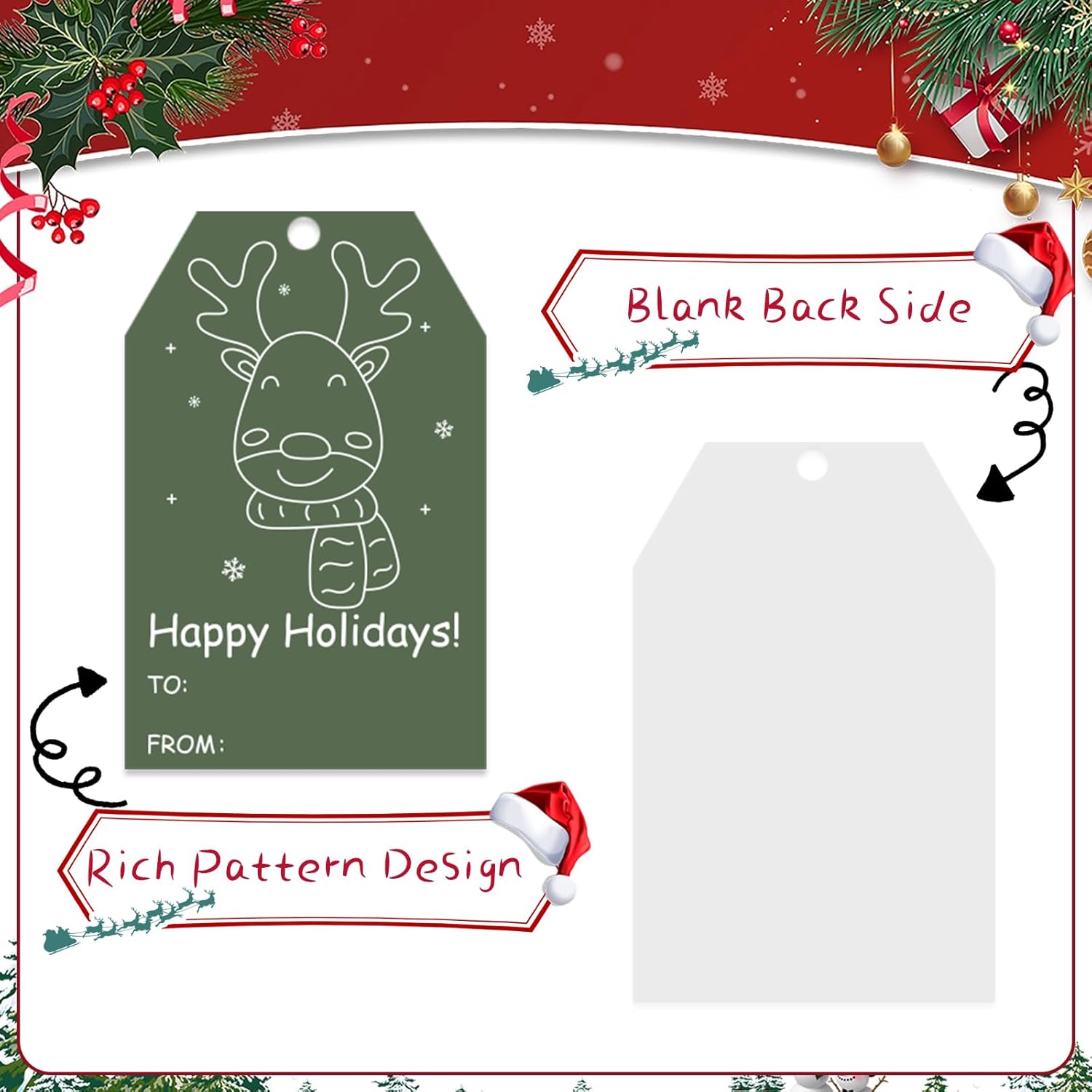 100PCS Christmas Gift Tags 10 Styles Merry Christmas Gift Tags with String Modern Kraft Name Tag for Present Wrapping Xmas Holiday Festive Party Favors - Image 7