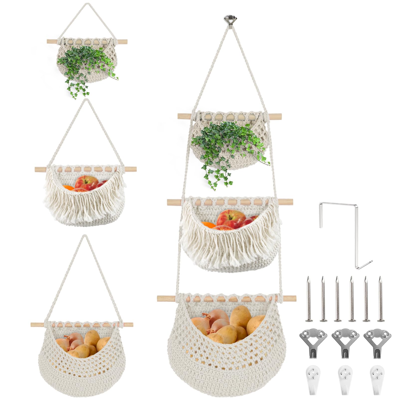 Amazon.com: Hanging Fruit Basket, 3 Tier Detachable Wall Hanging Basket ...