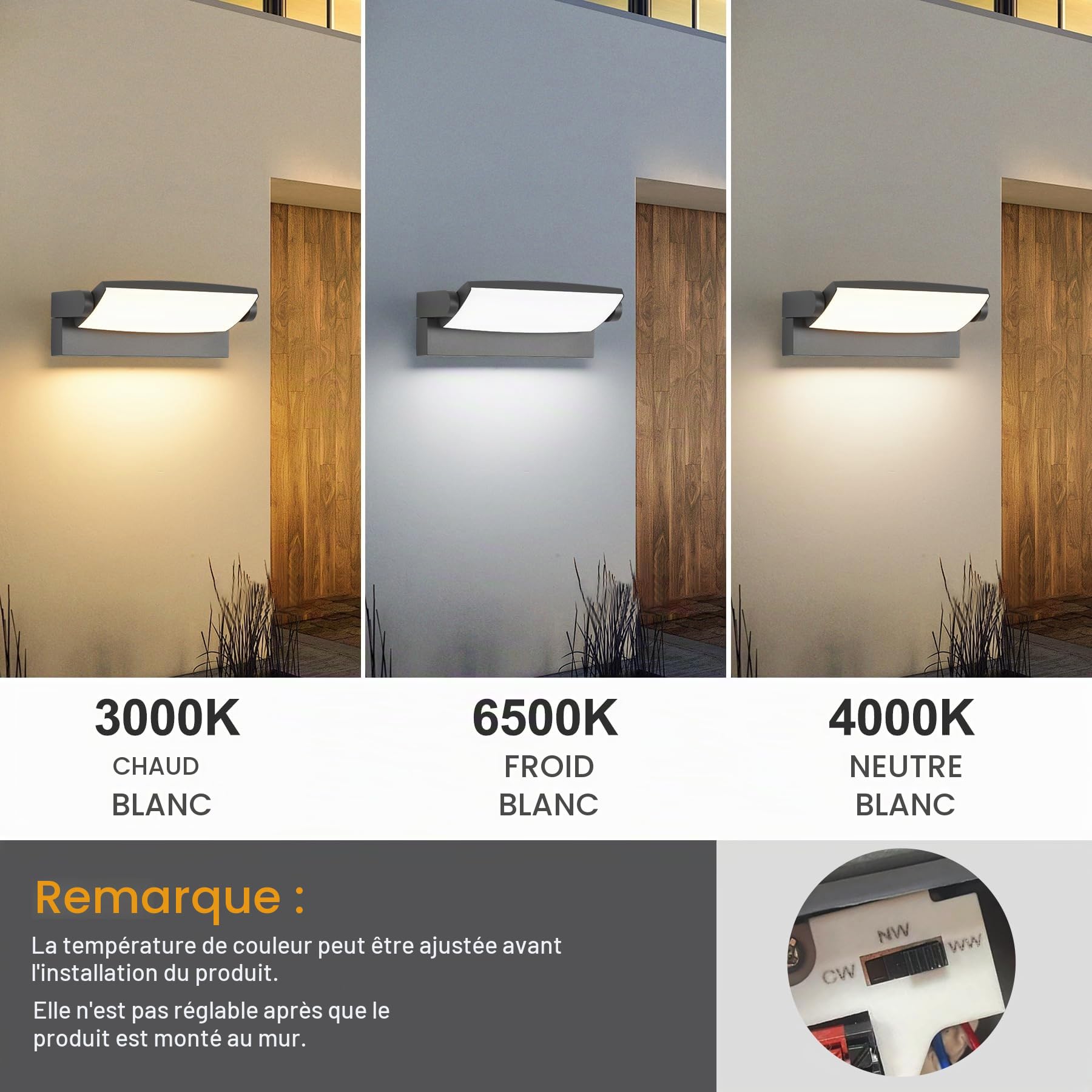 SANSHI 30W Applique Murale Exterieur LED Orientable 350°,IP65,Gris foncé