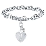 Heart Initial Bracelets for Women Gifts - Engraved 26 Letters Initial Charms Bracelet Stainless Steel Bracelet Birthday Christmas Jewelry Gift for Women Teen Girls