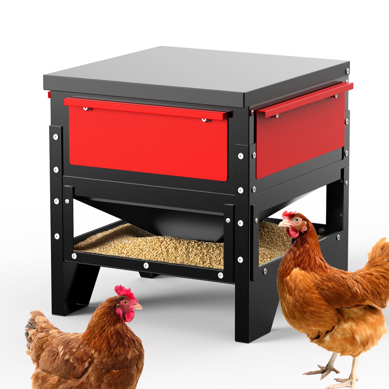 Comedero automático para pollos, gran capacidad de 70 libras, comedero de metal para aves de corral, sin residuos, impermeable, apto para gansos, patos, pavos, codornices
