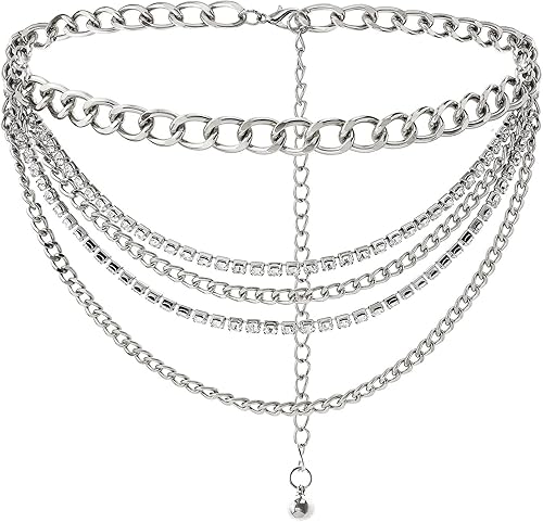 Suyi Cinturón de cadena multicapa Cinturones de cadena de metal con diamantes de imitación para mujer Cadena de cintura dorada punk