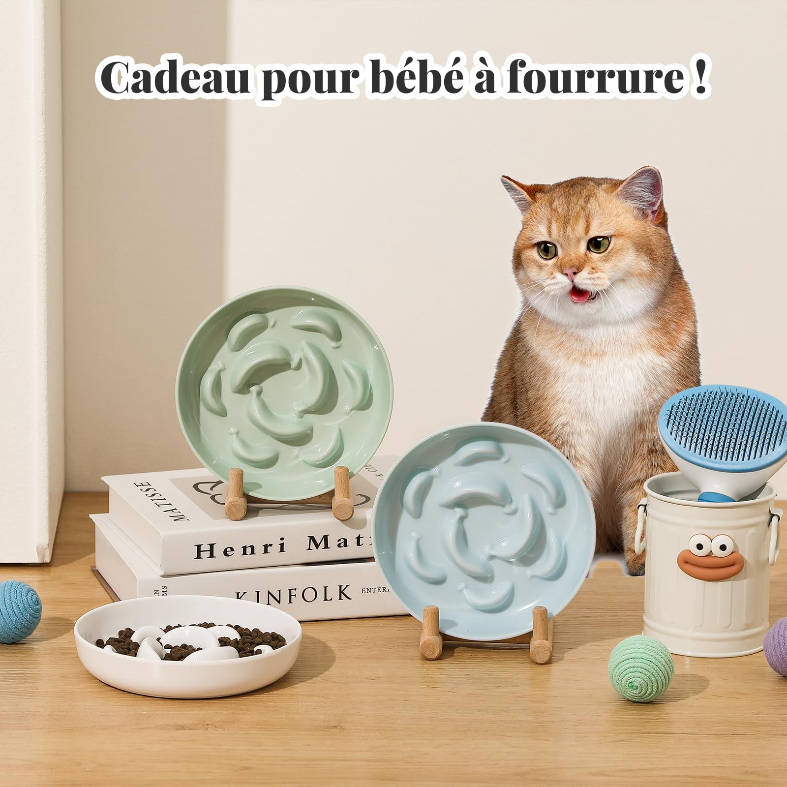 Gamelle Chat Anti Glouton Mélaminé - Lot de 3 Gamelles à Alimentation Lente - Série Pastel - Compatible Lave-Vaisselle - Blanc, Bleu, Vert