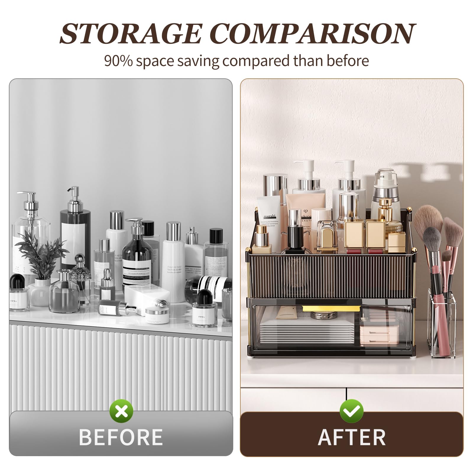 INVSSENE Stapelbarer Make-up-Organizer, Arbeitsplatte, Aufbewahrung von Parfüm, Hautpflege, Kosmetik, Lippenstift, Gesichtsmaske, Make-up-Pinsel-Paletten, ideal für Schminktisch, Badezimmer, Theke