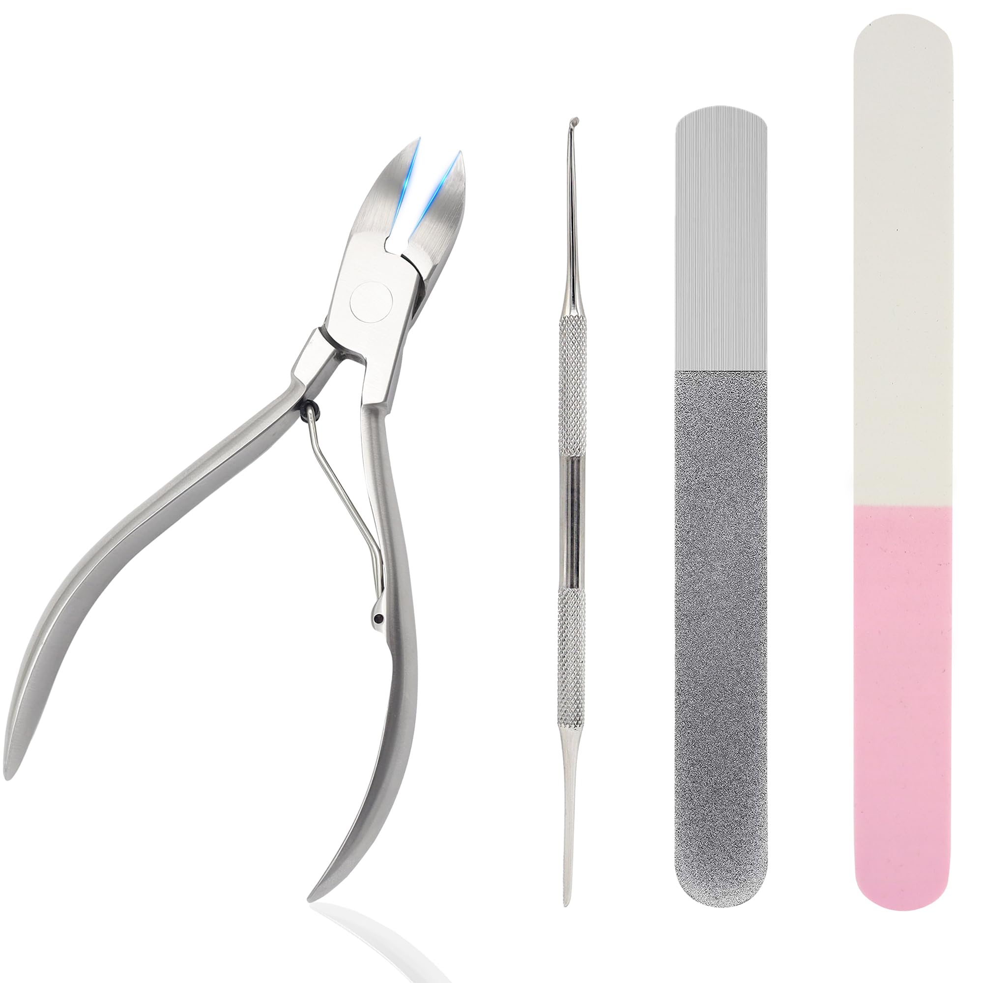 Stellmacher Toenail Clippers, Professional Nail Care Kit with Stainless Steel Nail Clipper, 4 Pieces Manicure & Pedicure Kit for Men and Women, Mens Grooming Kit 4 Pieces Full Set