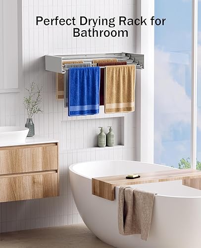 Miniatura 2 de MrToNo Estante de secado de ropa plegable, estante de secado montado en la pared, estante de secado de ropa, estante de secado retráctil, 24