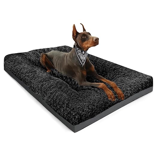 POCBLUE Deluxe Washable Dog Bed for Medium/Large Dogs Dog Crate Mat 35 Inch Comfy Fluffy Kennel Pad Anti-Slip for Dogs Up to 60 lbs, 35" x 23", Black
