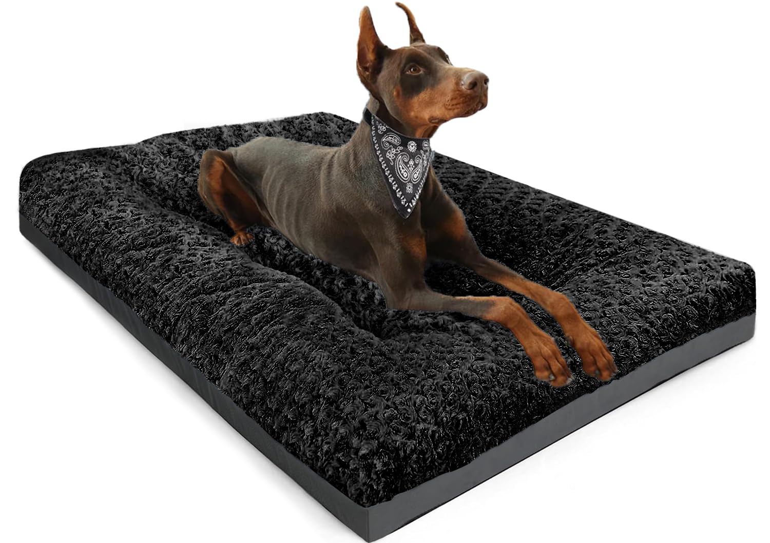 POCBLUE Deluxe Washable Dog Bed for Large Dogs Dog Crate Mat 36 Inch Comfy Fluffy Kennel Pad Anti-Slip for Dogs Up to 70 lbs, 36" x 23", Black — image 1