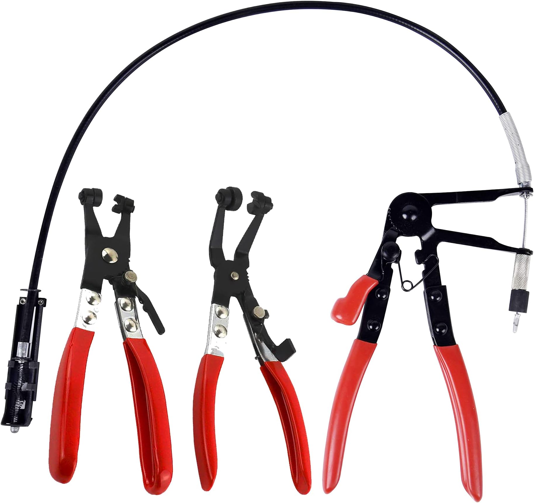 mainpoint 3Pcs Hose Clamp Plier Kit, Long Reach Wire Spring Hose Clamp Pliers Remover for Automotive Coolant Radiator Heater and Water Hose with Band Flat or Large Clamps