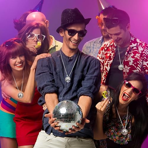 Miniatura 8 de 20 collares de bola de discoteca con espejo, collares de fiesta de discoteca de los años 70, mini collar de bola de discoteca, collar de disco