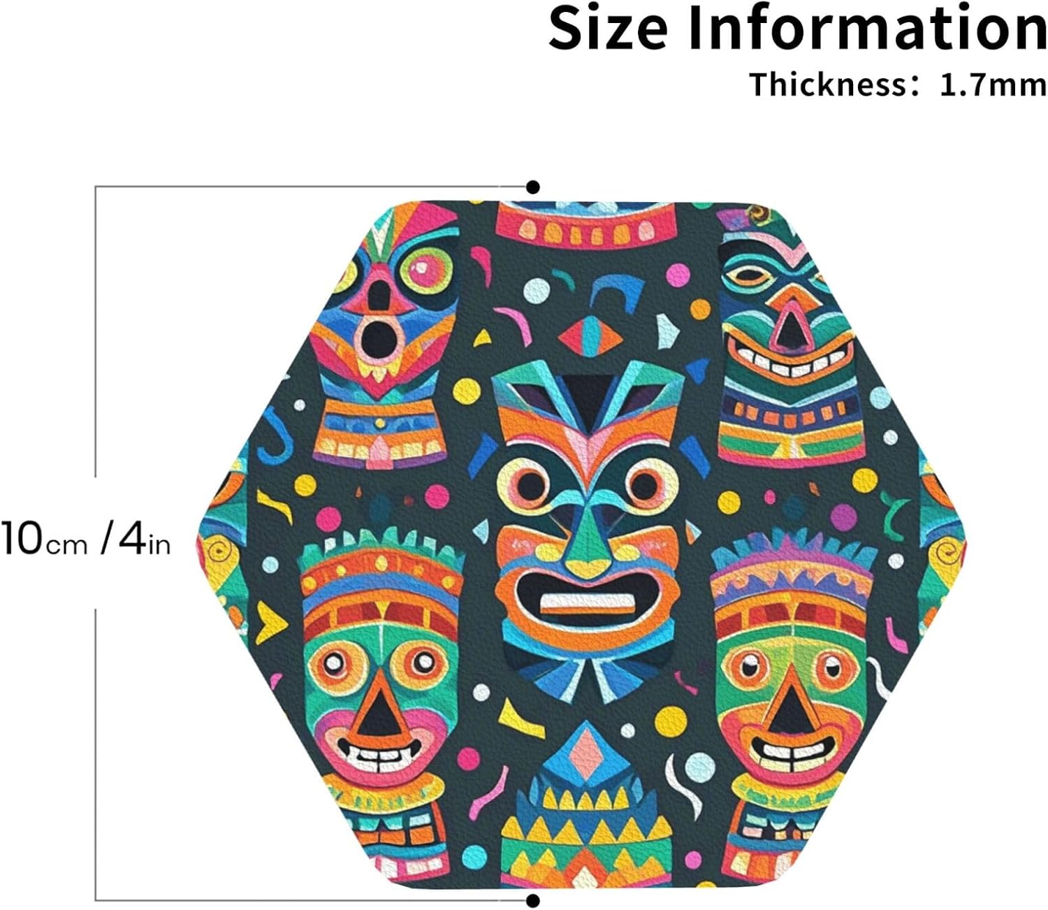 Coasters Set of 4 Absorbent Quick-Dry Coasters Set Colorful Tiki mask Pattern Coasters Heat Resistant Cup Mat Easy to Clean Non-Slip Drink Coasters for Coffee Table Office Bar Home Decor image 2