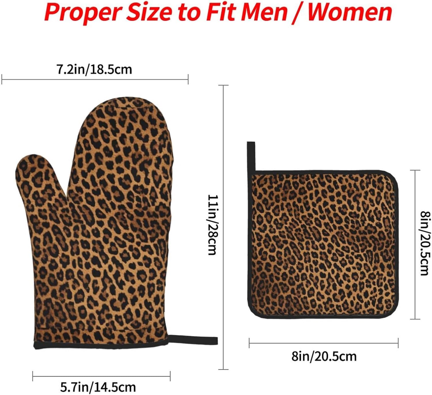 (Leopard Print) Baking 4-Piece Set: 2 Oven Mitts and 2 Pot Holders Heat Resistant Waterproof Hanging Loop for Kitchen Oven Grill Housewarming Gifts