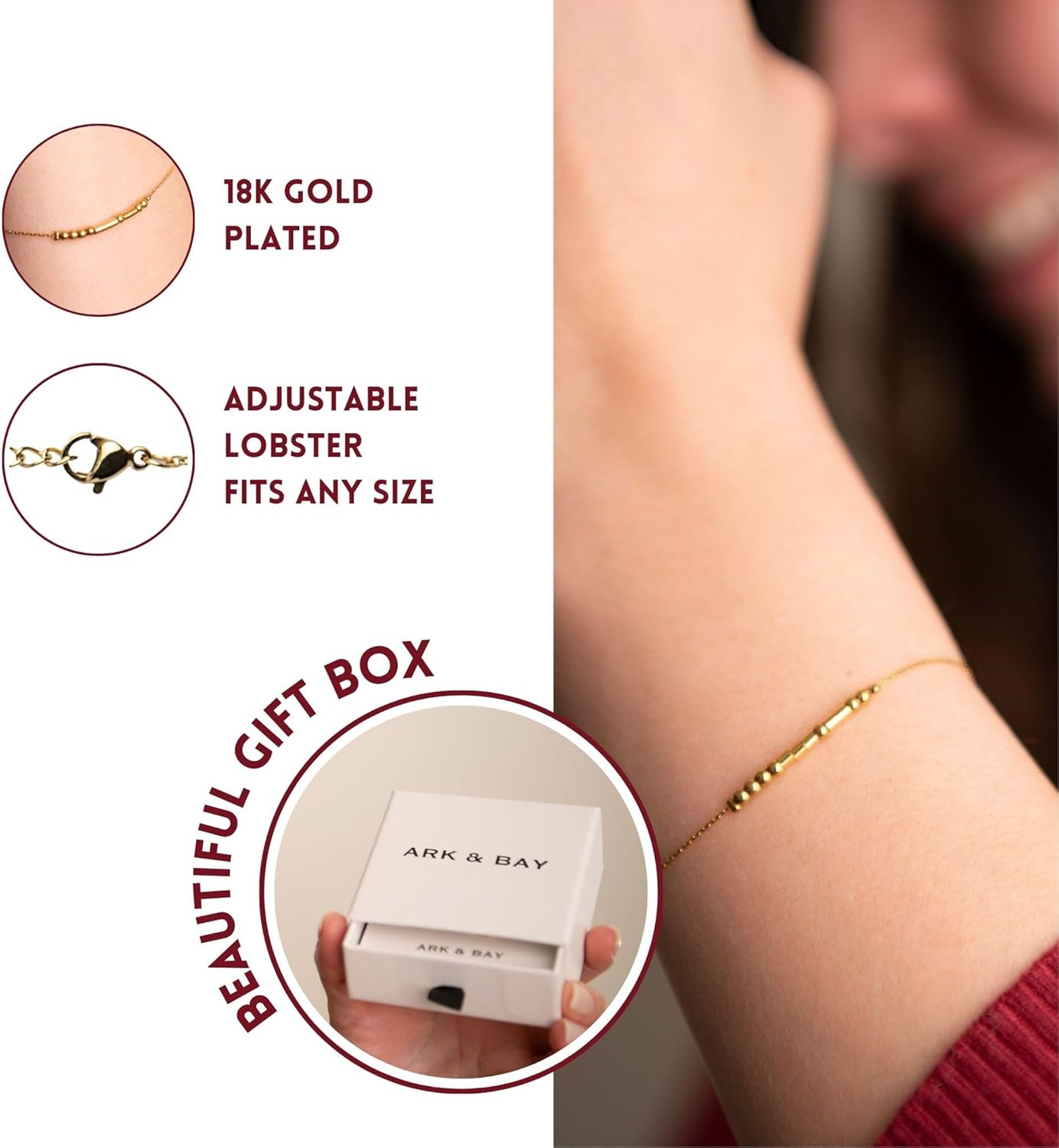 Christian 18K Gold Morse Code Bracelet for Her | Minimalist Bible Verse Jewelry for Women | Ladies Religious Dainty Gold Beaded Jewellery with Inspirational Words of Encouragement | Encouragement Catholic Gift for Mom, Daughter, Wife, Friend, Sister - Image 3