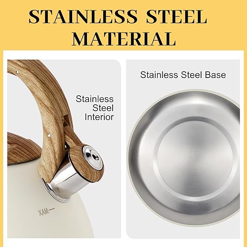 Miniatura 10 de Hervidor de té silbante para estufa, hervidor de té de acero inoxidable, pequeñas teteras de 2.6 cuartos de galón2.5 litros con mango plegable con