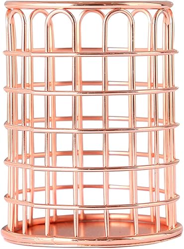 Soporte para bolígrafos, soporte de alambre de metal, organizador decorativo de escritorio para papelería y accesorios de escritorio (oro rosa 2,