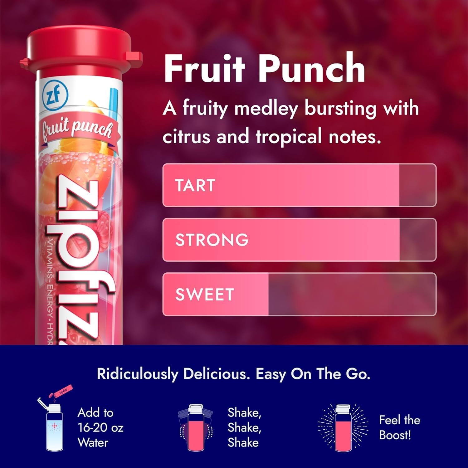 Zipfizz Healthy Energy Drink Mix, Fruit Punch, 20 Count