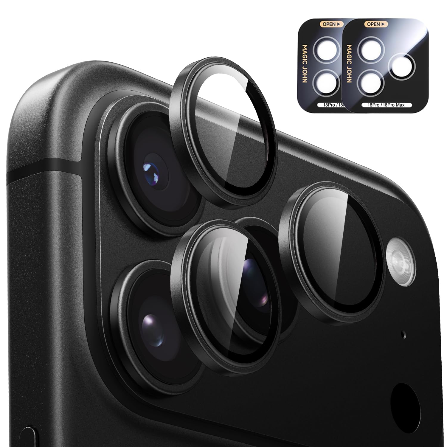 MAGIC JOHN 2 pack for iPhone 18 Pro Max/18 Pro Camera Lens Protector,Black | [Alignment K…