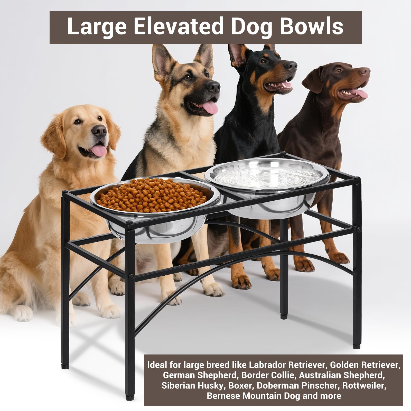 Cuenco elevado doble para perros con soporte de acero inoxidable elevado para mascotas, cuencos de alimentación para agua y alimentos antiderrames, para perros grandes (L)