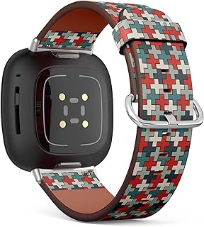 CJBROES Replacement Leather Watch Band, Compatible with Fitbit Versa 3 and Fitbit Sense of Wristband Bracelet Accessory - Puzzle Mosaic