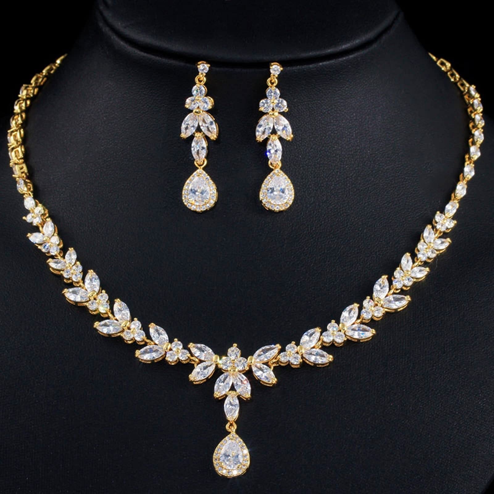Schmuck-Set aus Zirkonia, Gelbgold, Bräute, Hochzeit, Schmuckset für Damen, Partykleid