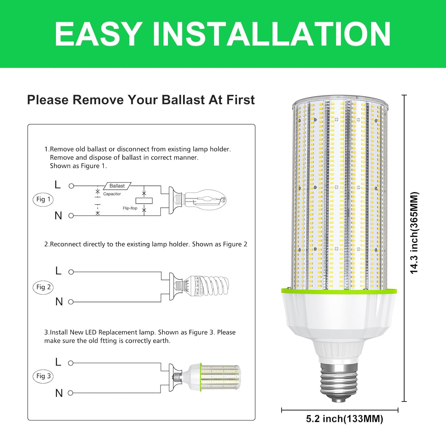 12 Pack 300W LED Corn Light Bulb UL Listed 46 500LM LED Cob Corn Bulb E39 Base 5000K — view 8