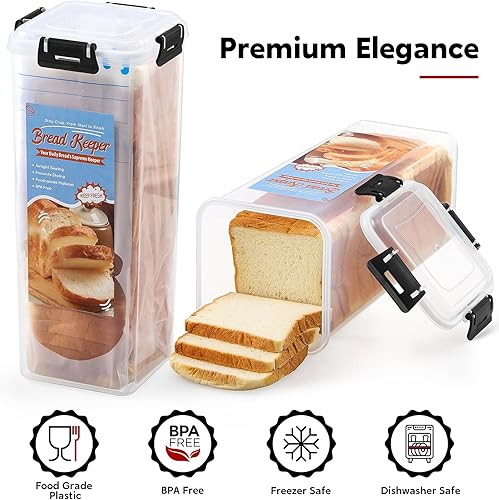 Miniatura 4 de AOZITA Caja de pan con tapa hermética, recipiente de almacenamiento de pan fresco, dispensador de almacenamiento de pan de pan, recipiente de pan de