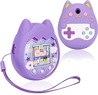 Silicone Cover Compatible with Tamagotchi Pix Virtual Pet Game Machine, Tamagotchi Pix Case with Finger Lanyard, Tomagatchie Cover of Virtual Pet Toy (Purple)