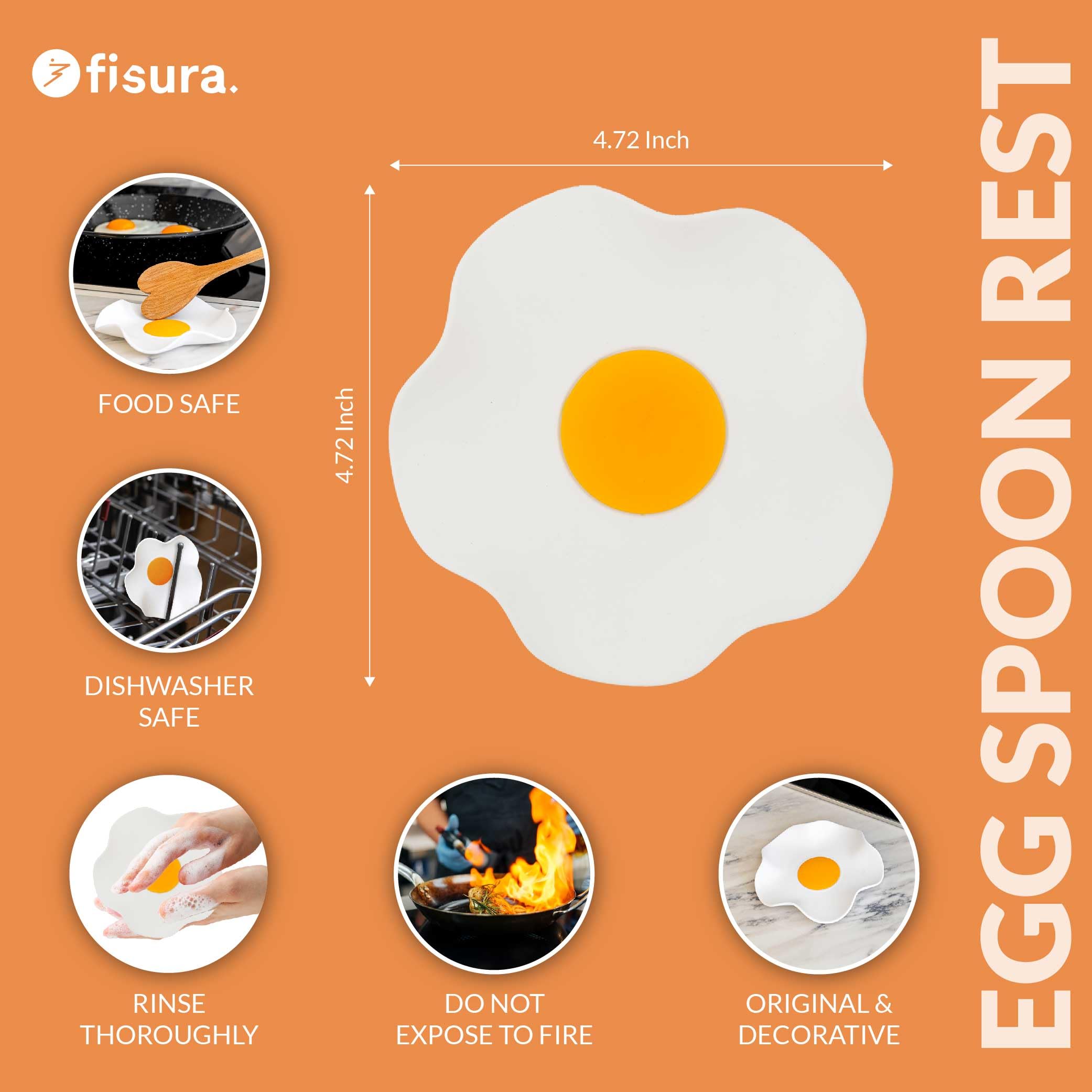 FISURA - Original Spoon Holder Egg Shaped, Silicone Egg Spoon Rest Kitchen, White and Yellow Utensil Rest, 12 x 12 cm - Image 2