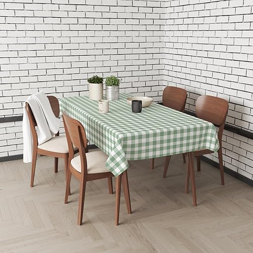 Miniatura 6 de Paquete de 3 manteles de cuadros verdes de 54 x 108 pulgadas, desechables, para fiestas, mantel impermeable a cuadros verdes festoneados, para