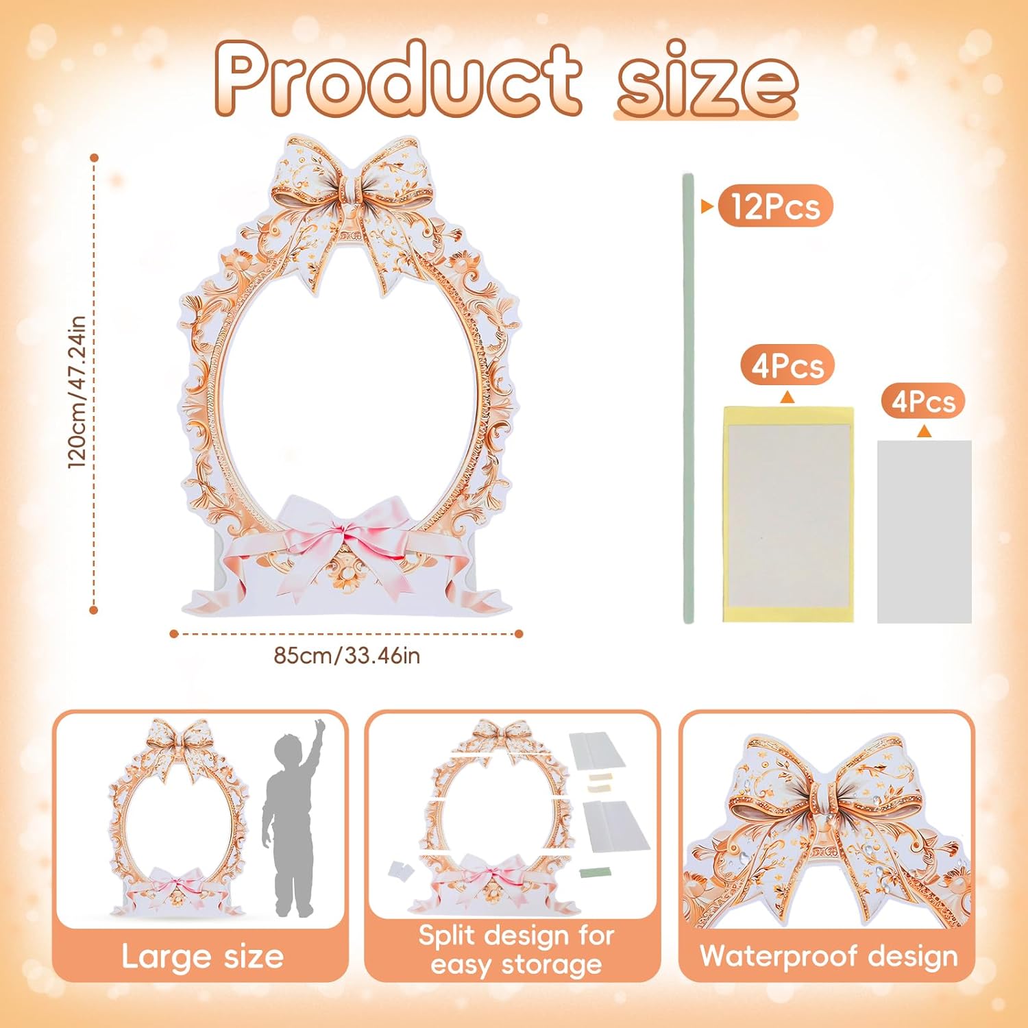 47" Bow Mirror Cardboard Princess Castle Photo Booth Props Life Size Cardboard Cutout Standup Castle Photography Background for Princess Birthday Party Wedding Decoration (1, Pink Bow Mirror)