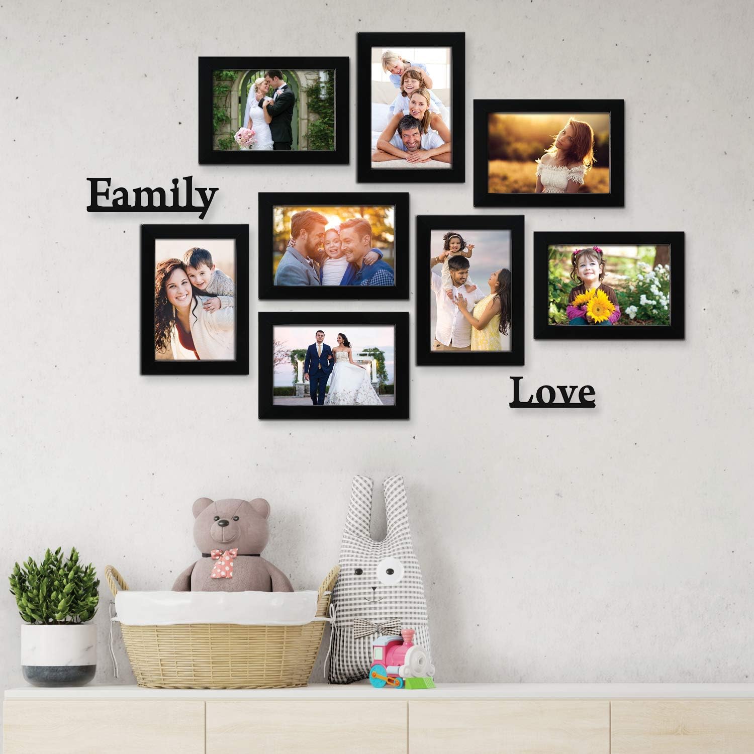 Amazon Brand - Solimo Synthetic Black Photo Frames Set of 8 with Two plaque " Family" & "Love" (B08GD1XG3K) Amazon Price History, Amazon Price Tracker