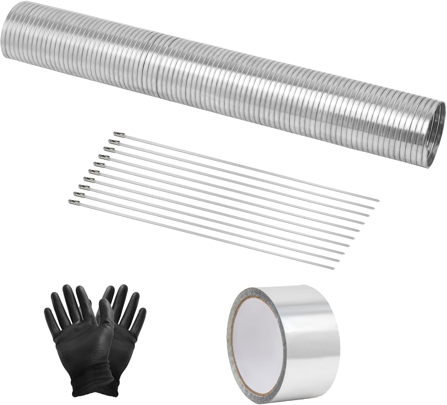 Universal Exhaust Flex Pipe 2"[2"] ID X 16.5"Length 304 stainless steel Exhaust Pipe Can be extended to 20" Comes With Aluminum Foil Tape (2in*75FT),Stainless Steel Cable ties