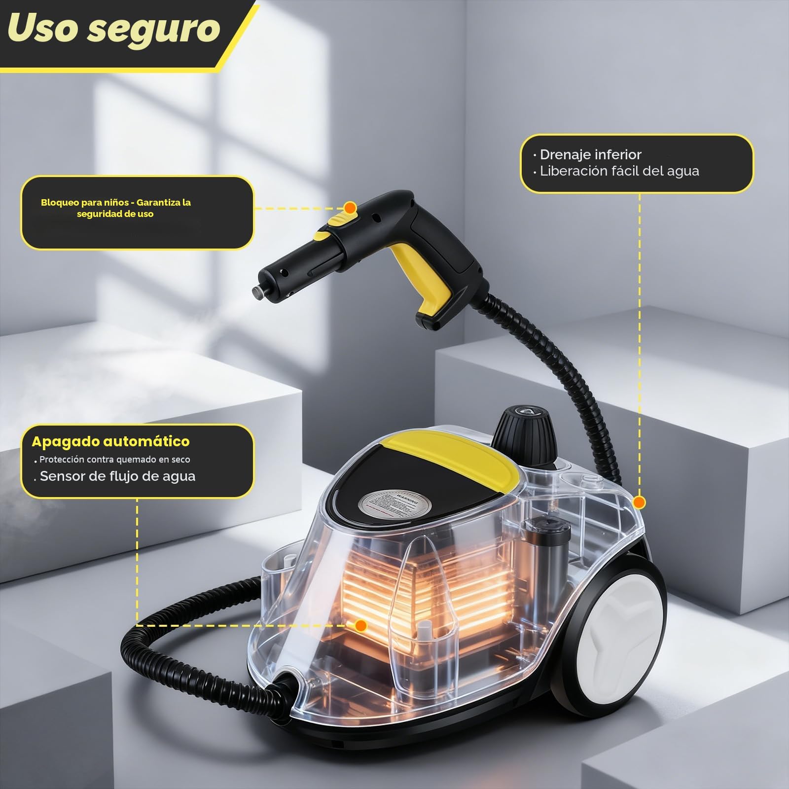 Limpiador a Vapor,2100W Vaporeta Limpieza Hogar con 22 Accesorios, Depósito 2.1 L, Rápido a 320 °F, Presión 5 bar,Vaporeta Limpieza Hogar Potente para Alfombras, Azulejos, Ventanas, Suelos