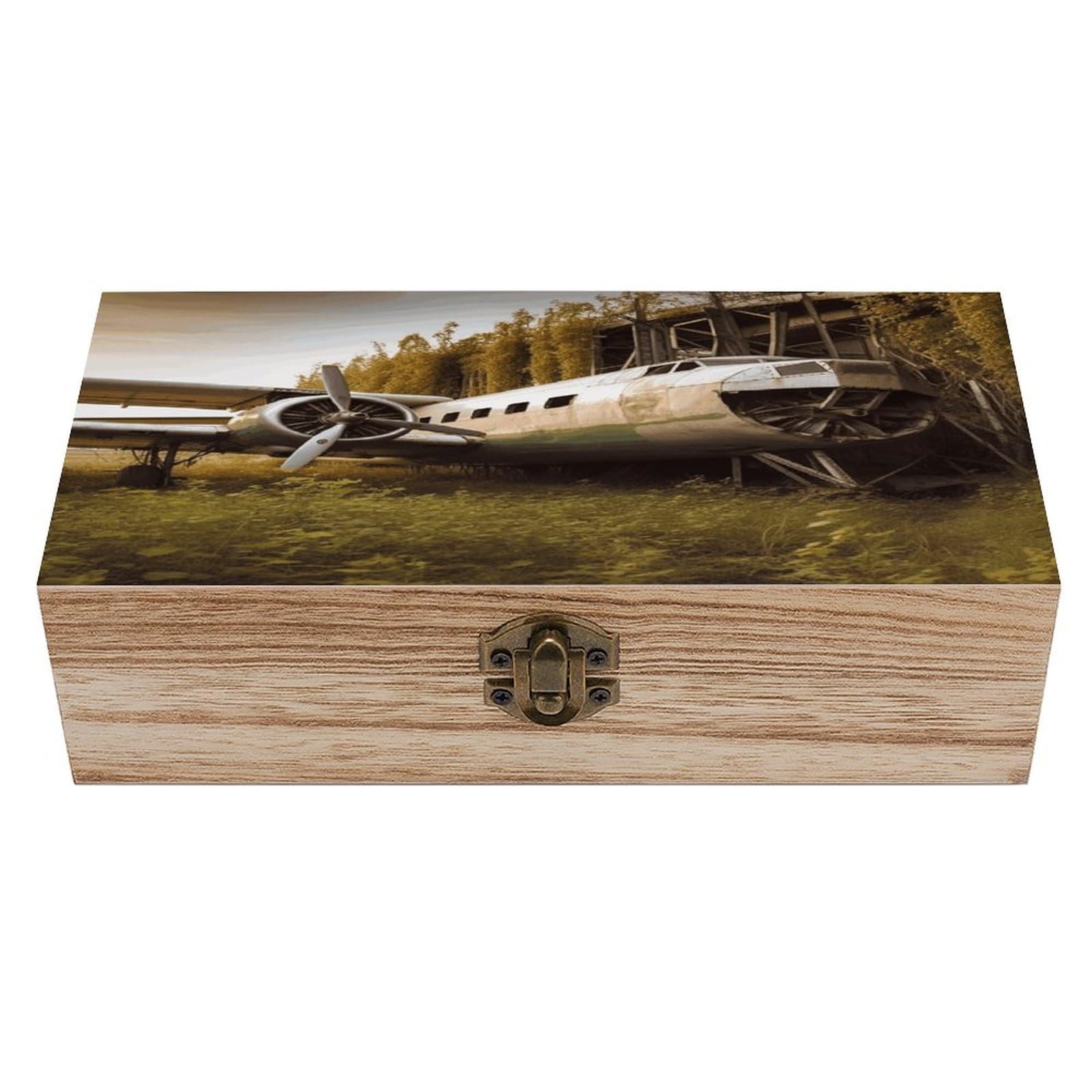 VstaDank Abandoned Plane Wooden Storage Box Wooden Keepsake Box with A Hinged Lid Fashion Memory Treasure Boxes Decorative Jewelry Case for Crafts Photo Home Decor Wood Gift Box