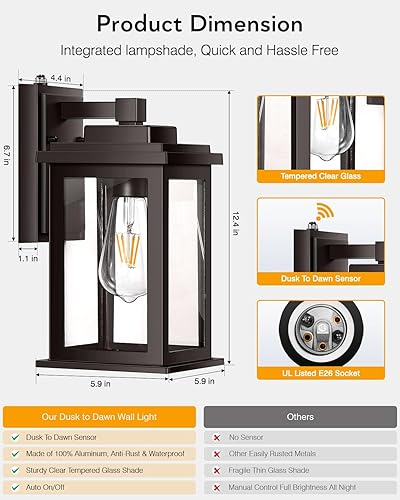 Miniatura 63 de VIANIS Luces negras para exteriores del atardecer al amanecer para casa, paquete de 2 luces de pared al aire libre, luces de porche impermeables