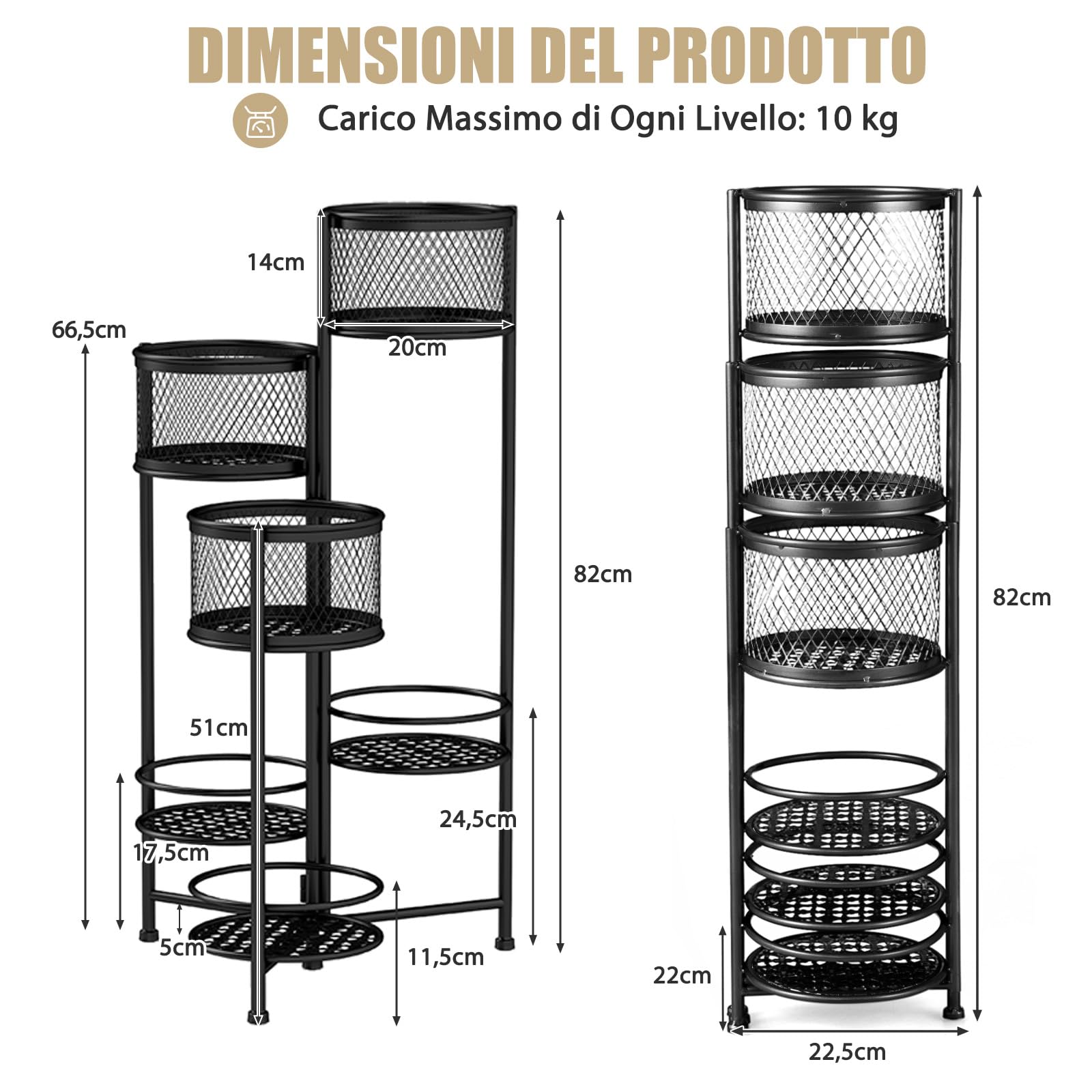 COSTWAY Porta Piante da Interno Pieghevole, Scaffale per Piante e Fiori in Metallo a 6 Livelli,Porta Vasi Salvaspazio da Balcone e Salotto, 41 x 39 x 82 cm (Nero)
