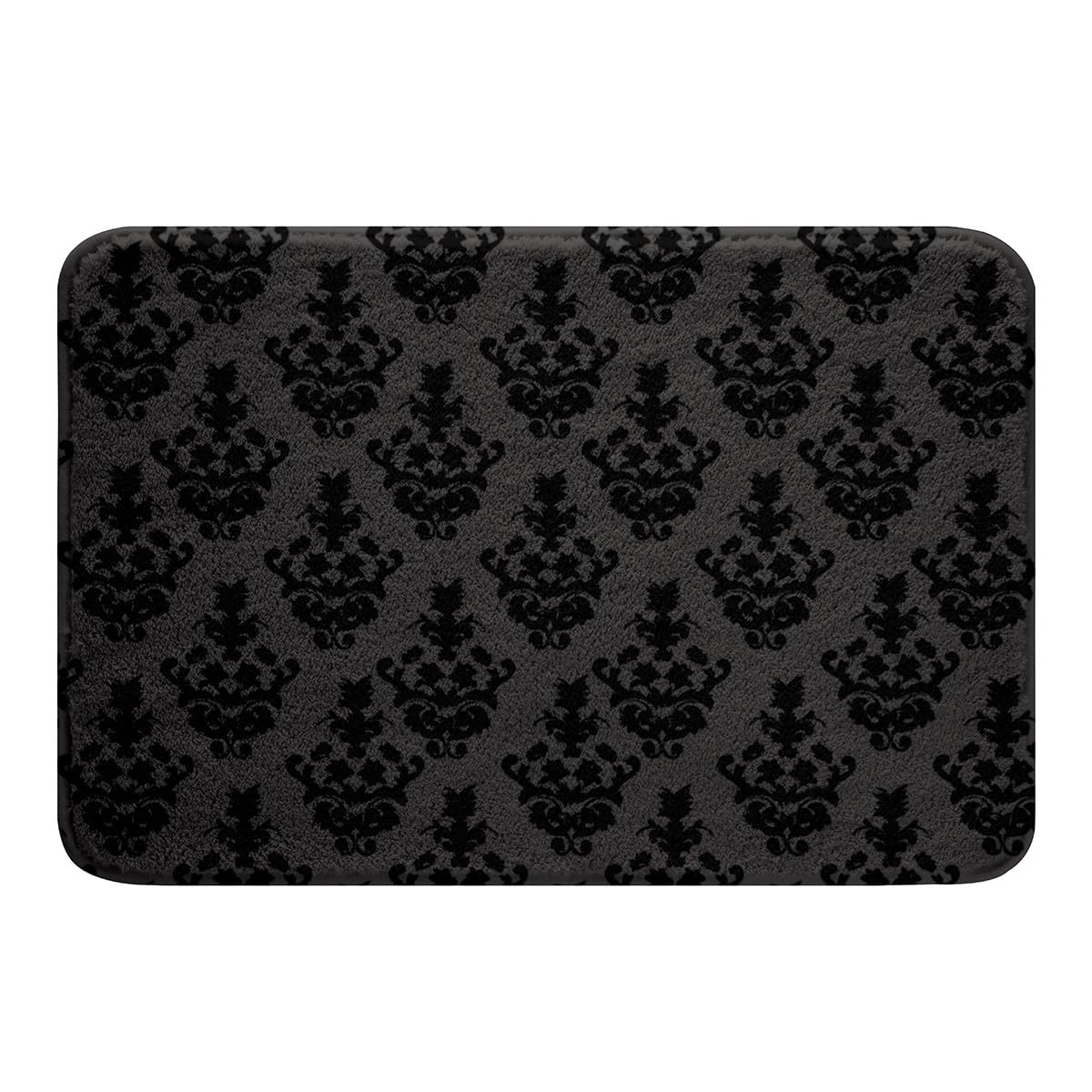Gothic Bath Mat Adults Damask Outdoor Rug,Victorian Area Rug 16"x24" Vintage Goth Outdoor Doormats Antique Black Floral Bohemian Decor,Black Gray