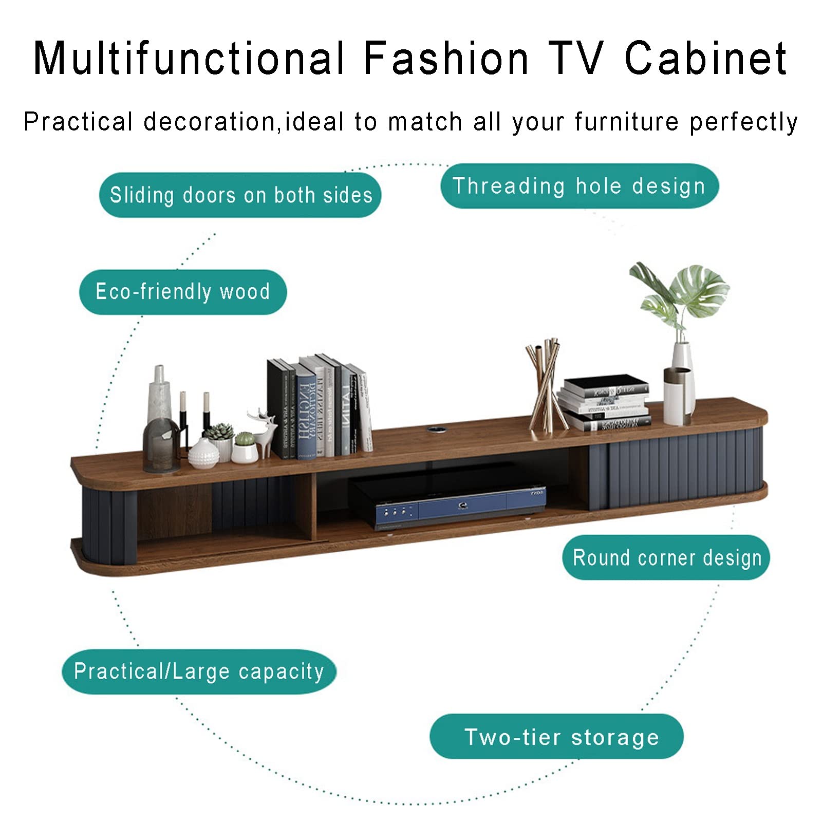 Mensola TV Fissata al Muro,Supporto TV Galleggiante/Mobile TV,Console TV in Legno per Soggiorno,Componente Mobile Centrale di Intrattenimento,per Console Audio/Video unità di Archiviazione