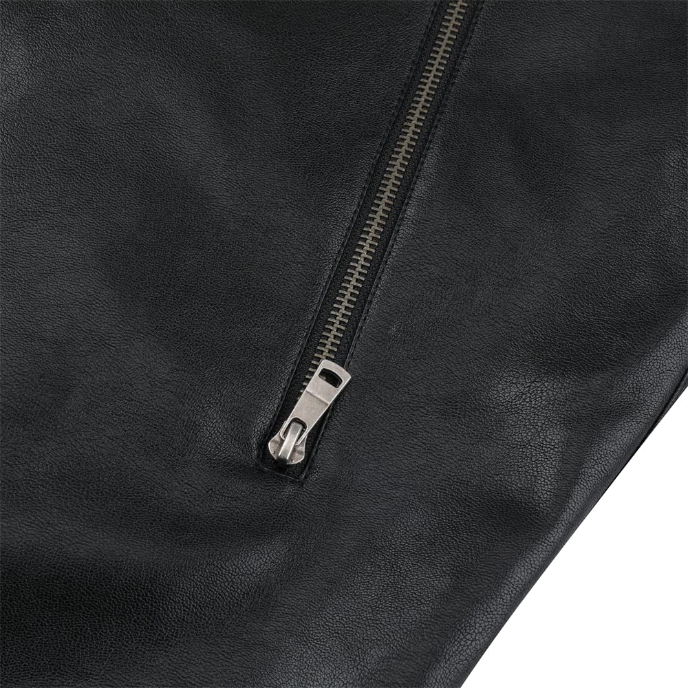 Sliktaa - Chaqueta de piel sintética ecológica de invierno con un cuello alto, de entretiempo, tipo motero, piloto, cremallera, informal, cuero, fresco, clásico, Negro D, XXL