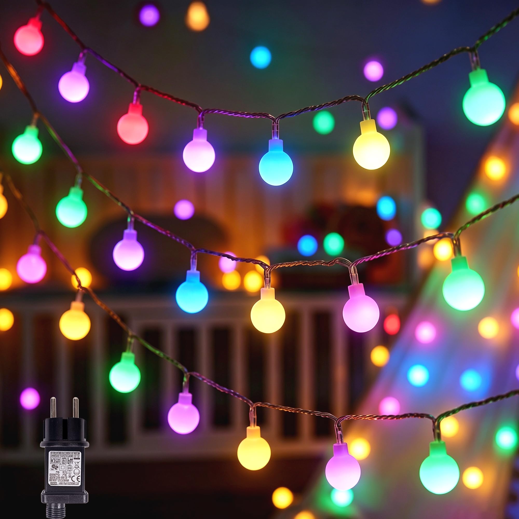 LEDYA Guirlande Lumineuse à Boules, Multicolore, 12 m, 120 LED, Guirlande de Fête avec Prise pour Intérieur et Extérieur, 8 Modes Lumineux avec Minuteur et Mémoire