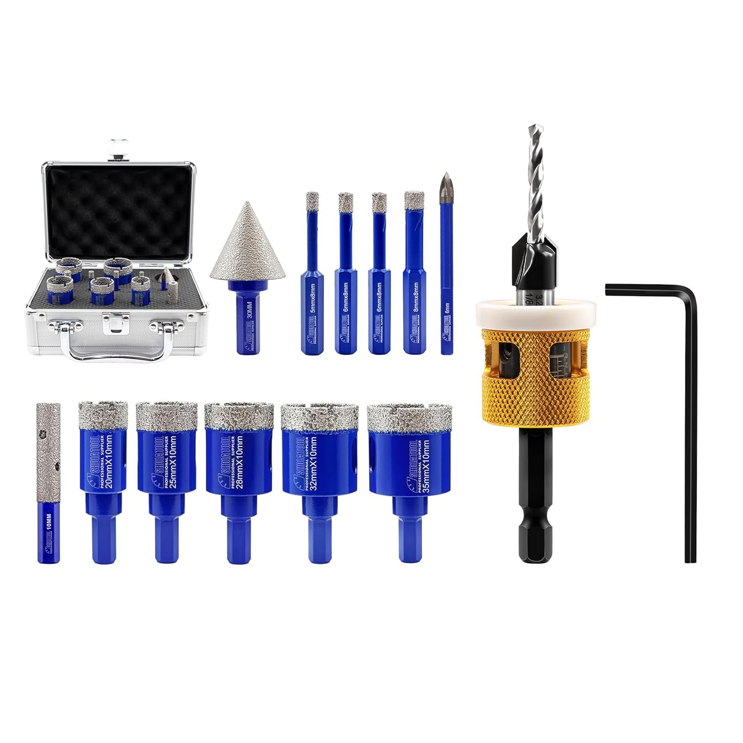 SHDIATOOL Diamond Drill Core Bits,Tile Drilling Core Hole Saw Kit for Porcelain Marble Ceramic Granite with 1/4 Carbide Positioning Drill Bit 12pcs (5/6/6/8/20/25/28/32/35MM/6MM/30MM/10MM)