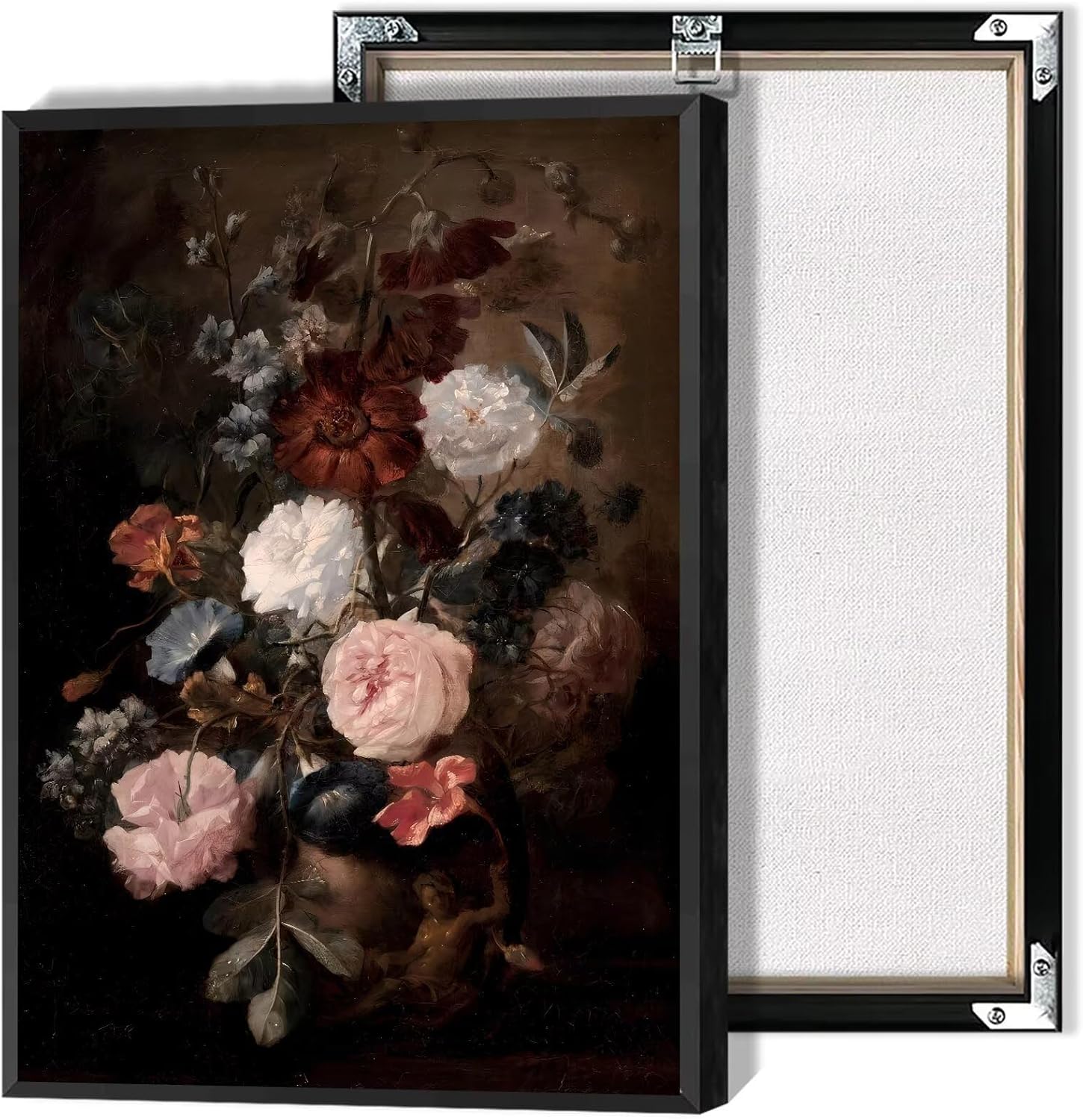 Dark Florals Bouquet Wall Art Vintage Moody Still Life Canvas Prints Classic Rustic Poster Painting Trendy Botanical Accent Aesthetic Picture Decor for Living Room Bedroom 12x16inch Wrapped Framed